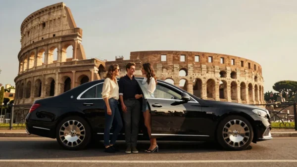 Rome private city tour at Colosseum - luxury chauffeur service Mercedes